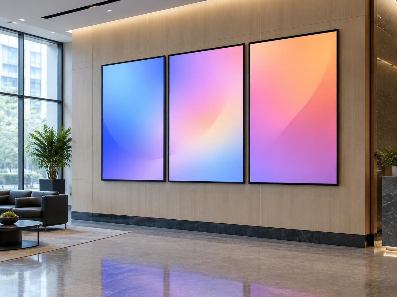 Digital menu board screens above a service counter